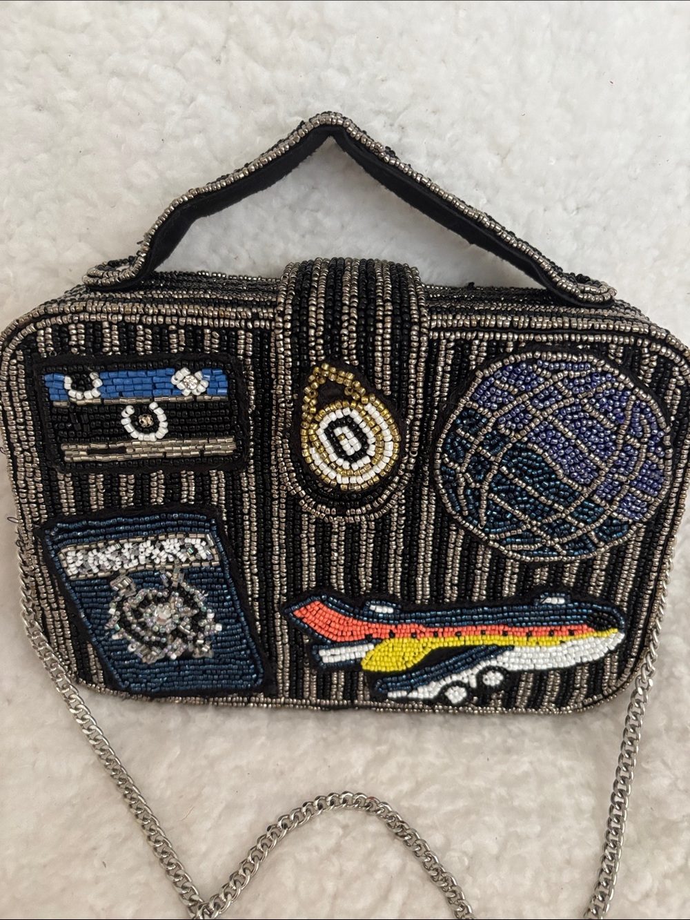 Beaded Travel Motif Crossbody Bag - Black Multi - Picture 2 of 10